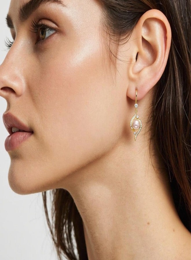 SUNFEEL Dangle Pearl Earrings for Women, 925 Sterling Silver 14K Gold Plated CZ Pearl Drop Earrings for Bridal Party Wedding Studs SUNFEEL Jewelry Hypoallergenic (Gold) - Image 4